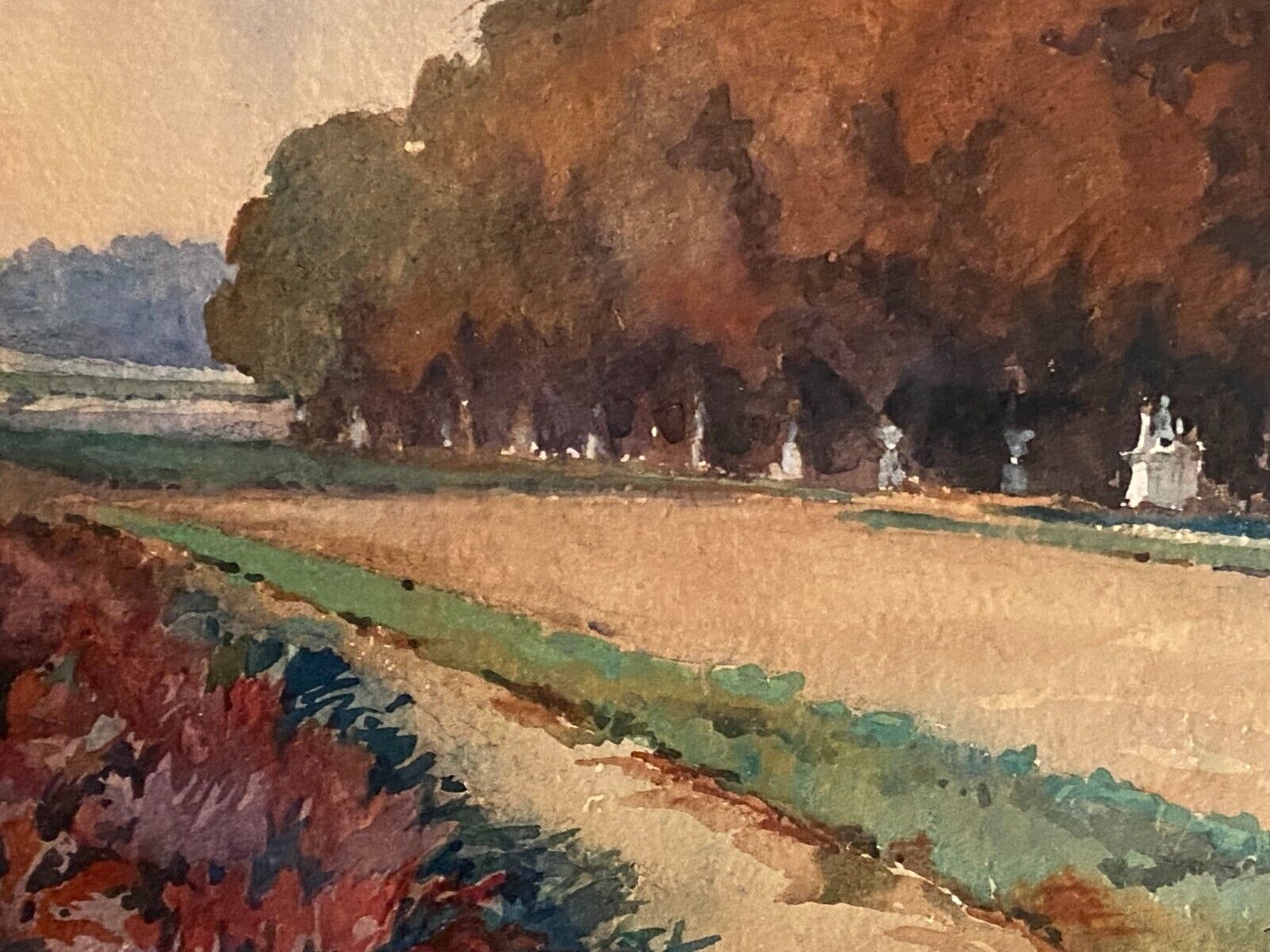 Watercolor Pierre Huvelliez 1891-1959 view park Palace of Versailles