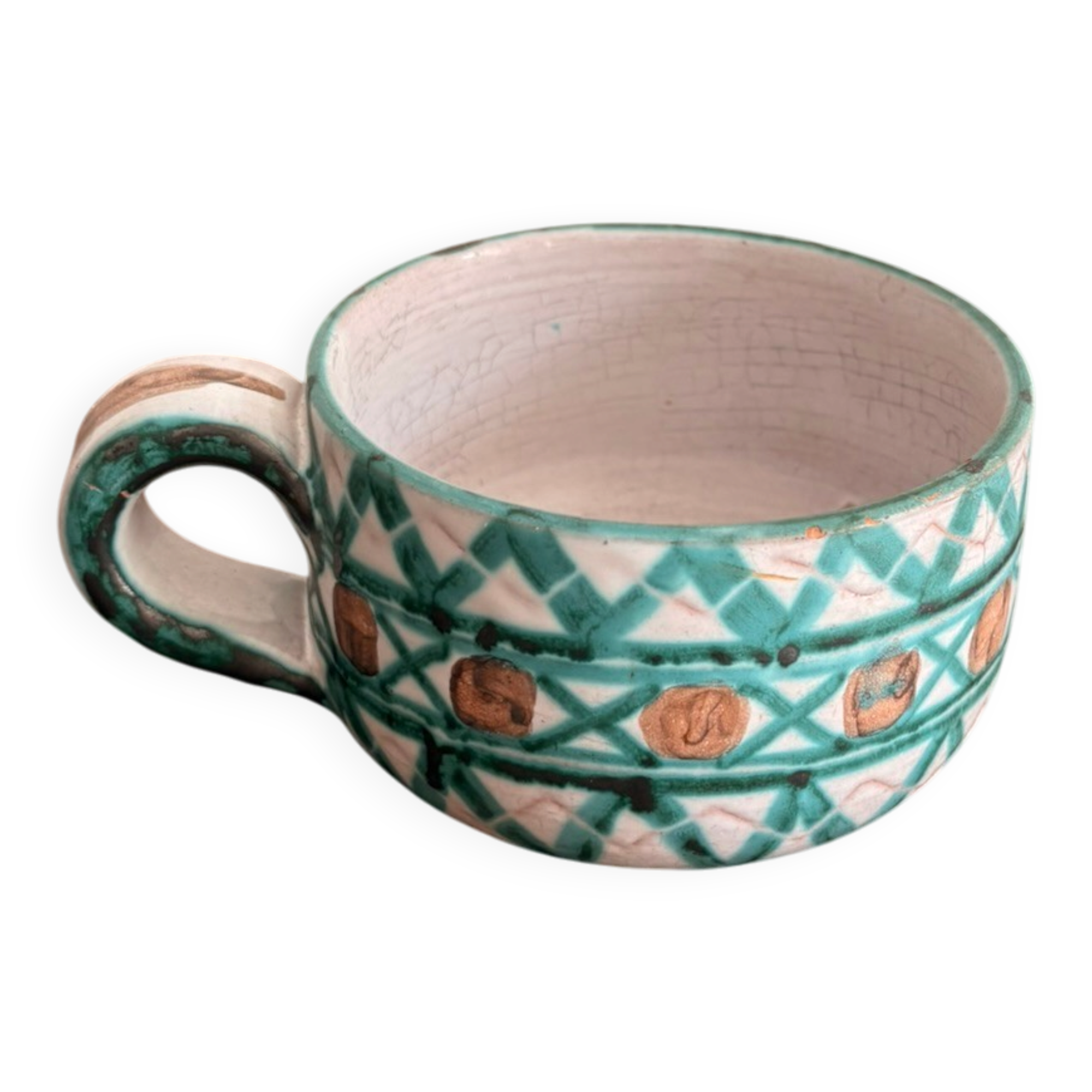 Low Diamond Cup Ceramic Vallauris Robert Picault Vintage 50's Geometric
