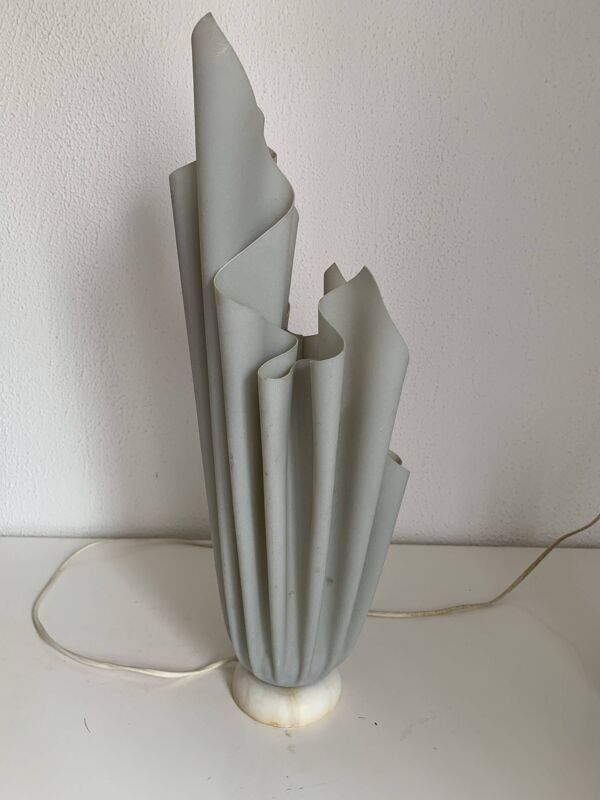 Lampe vintage 1970 Athéna Georgia Jacob drapée gris souris - 50 cm