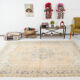 7x10 beige & navy blue vintage rug, 215x302cm