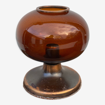 Lampe de table hongroise en verre brun et cuivre