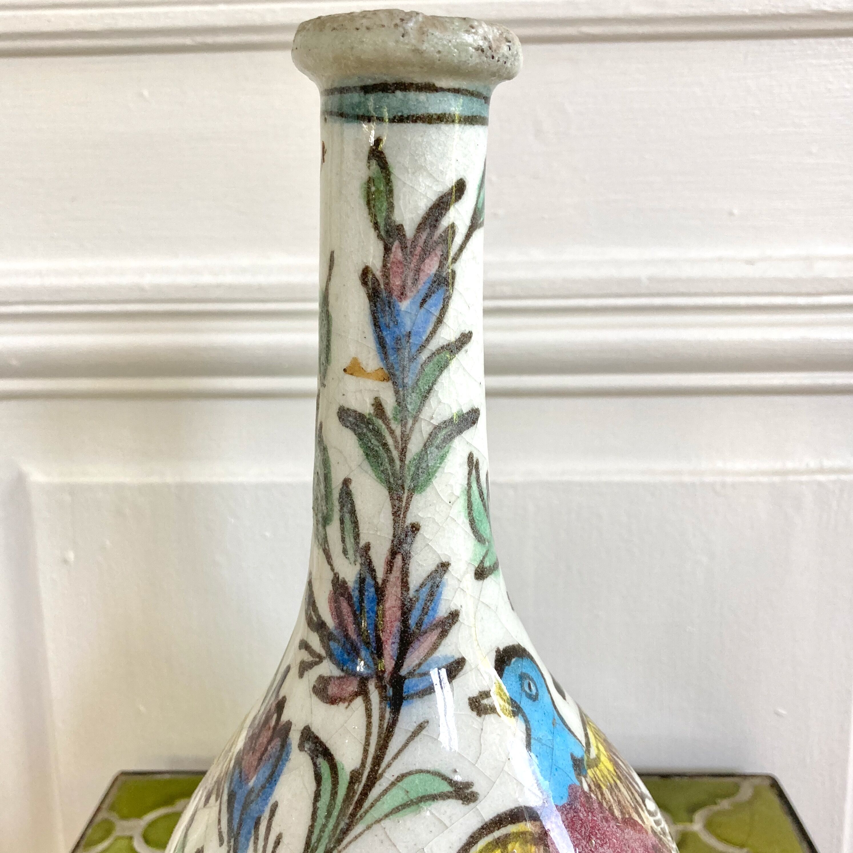 Vase céramique craquelée décor oiseaux