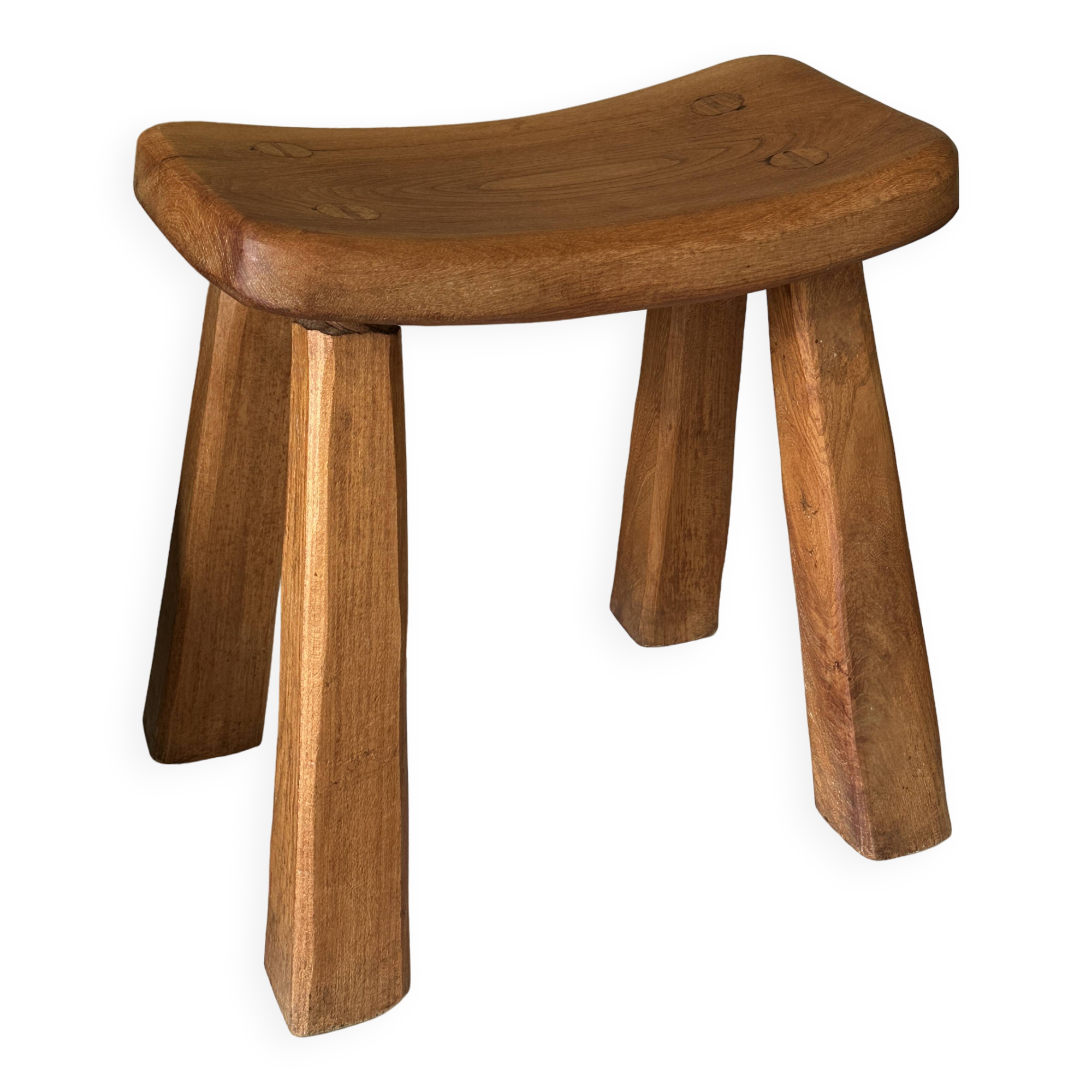 Vintage solid elm stool from the 70s