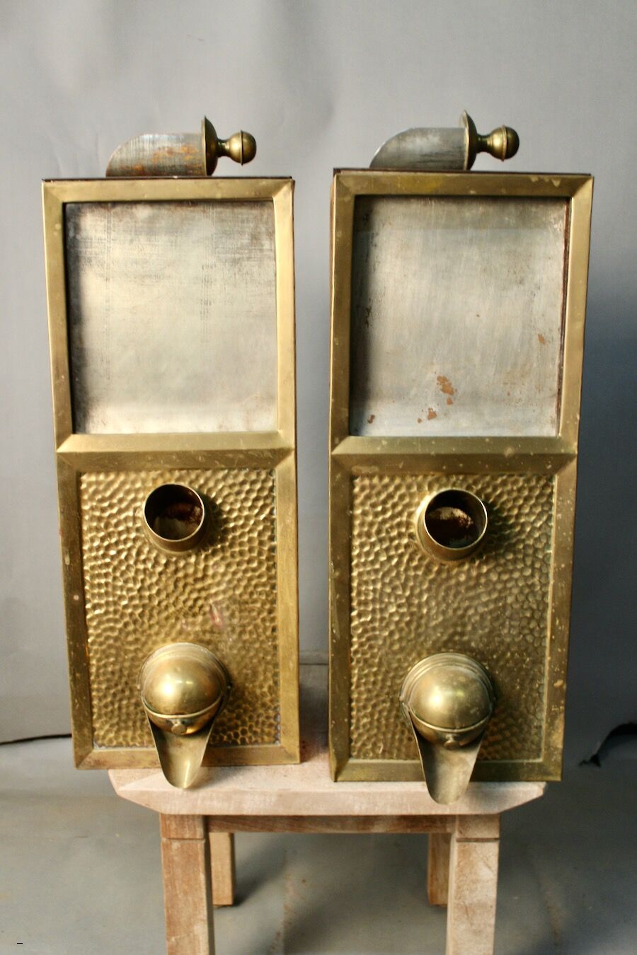 Pair of old coffee silos, coffee bean dispenser