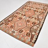 5x10 Pale Red & Brown Geometric Persian Kilim Rug, 170x310Cm