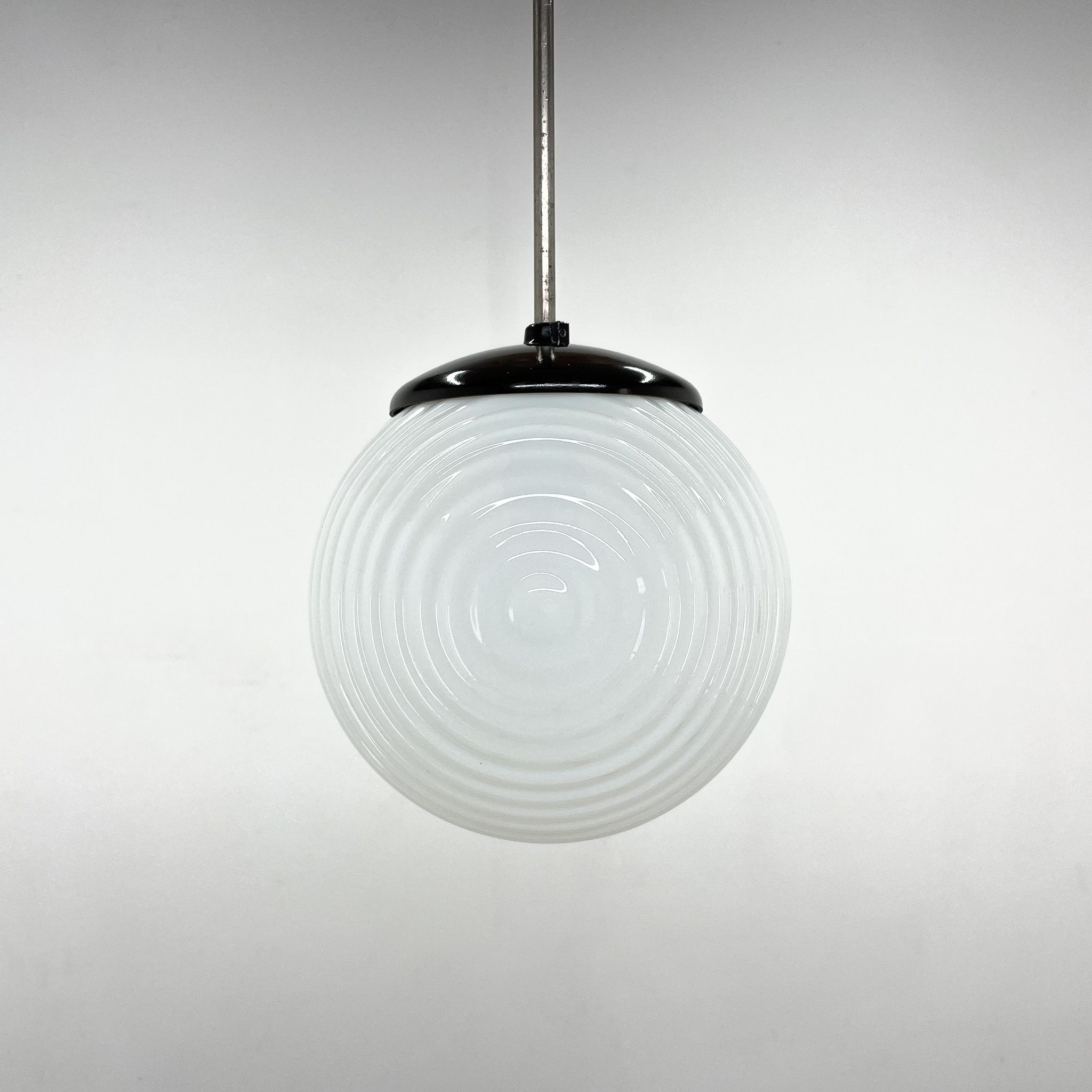 Mid Century Milk Glass & Bakelite Pendant, 1950's