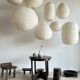 Suspension en rotin et lin naturel japonisante en forme de goutte