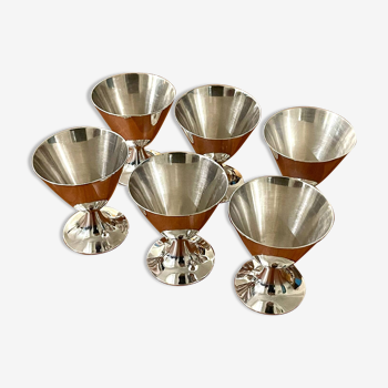 Christofle and Charles Moreux 6 glasses, silver metal cups “bowl d’or” model