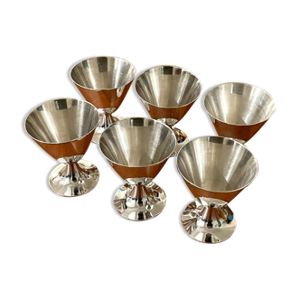 Christofle and Charles Moreux 6 glasses, silver metal cups “bowl d’or” model