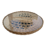 Round tray in woven wicker and glass