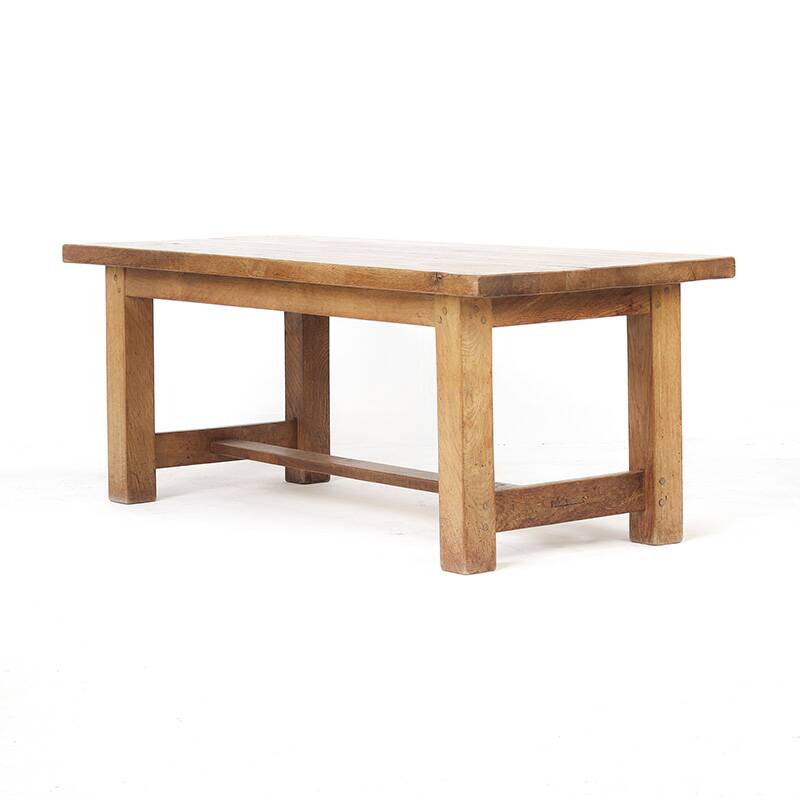 Vintage Mid-Century Brutalist Rustic Oak Dining Table