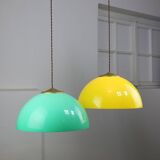 Mid-century italian brass and plexiglass pendant lamp, set of 2
