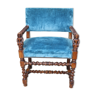 Louis XIII-style blue office chair