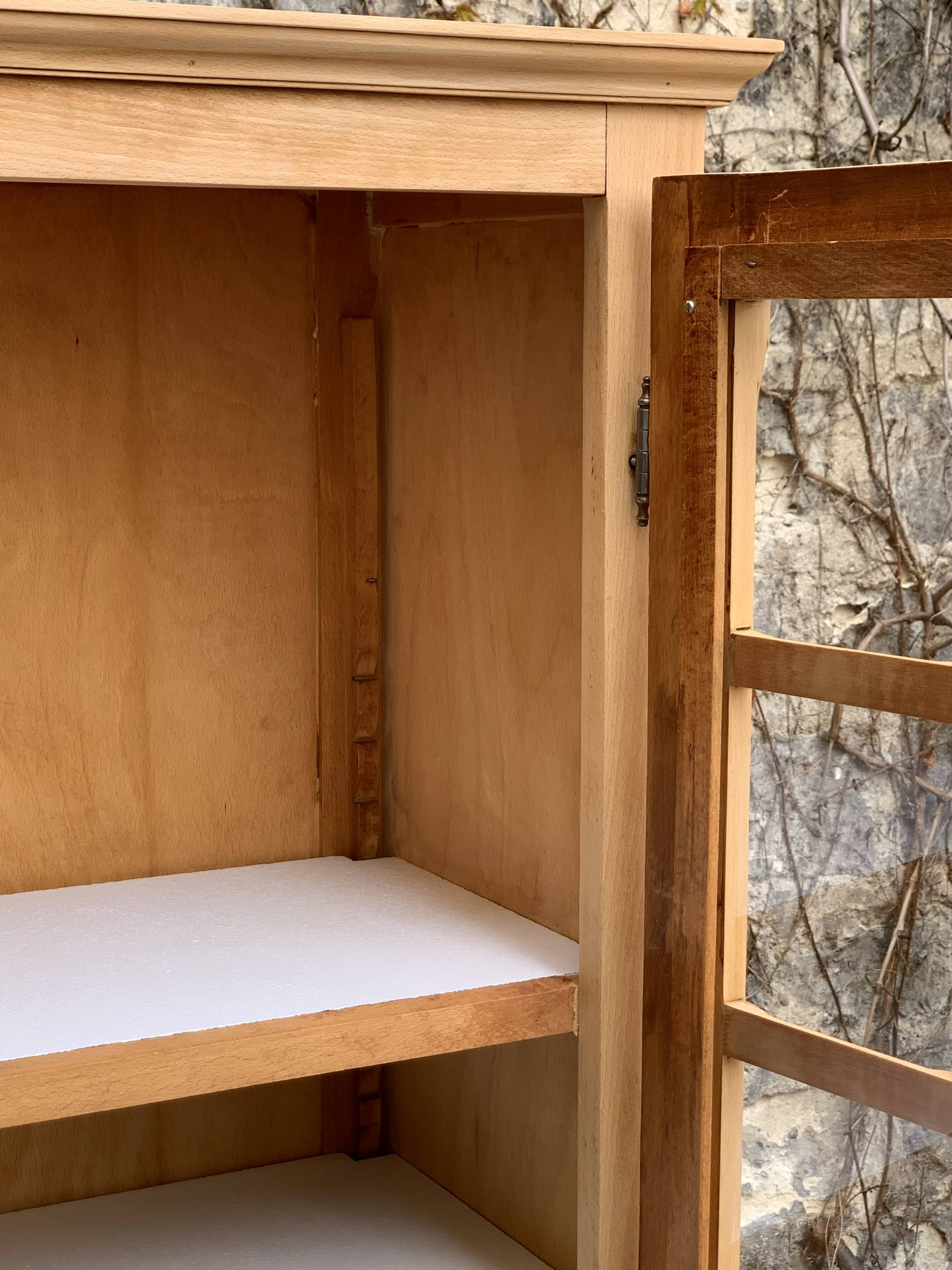 Parisian glass cabinet, raw wood, 1960s