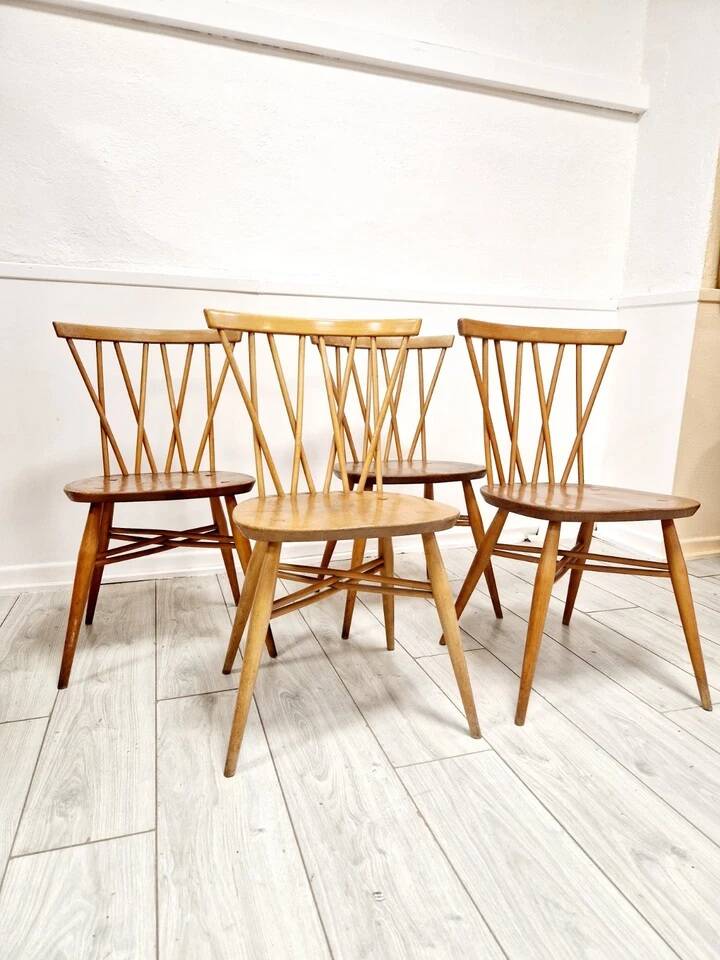 4 Ercol Candlestick Back Dining Chairs