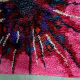 Abstract Scandinavian  Hand-Knotted High Pile Rya Rug Carpet, Sweden, 1960s
