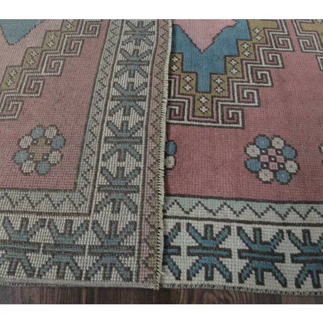 Vintage Turkish Oushak Handmade Pink Wool Rug 122x201
