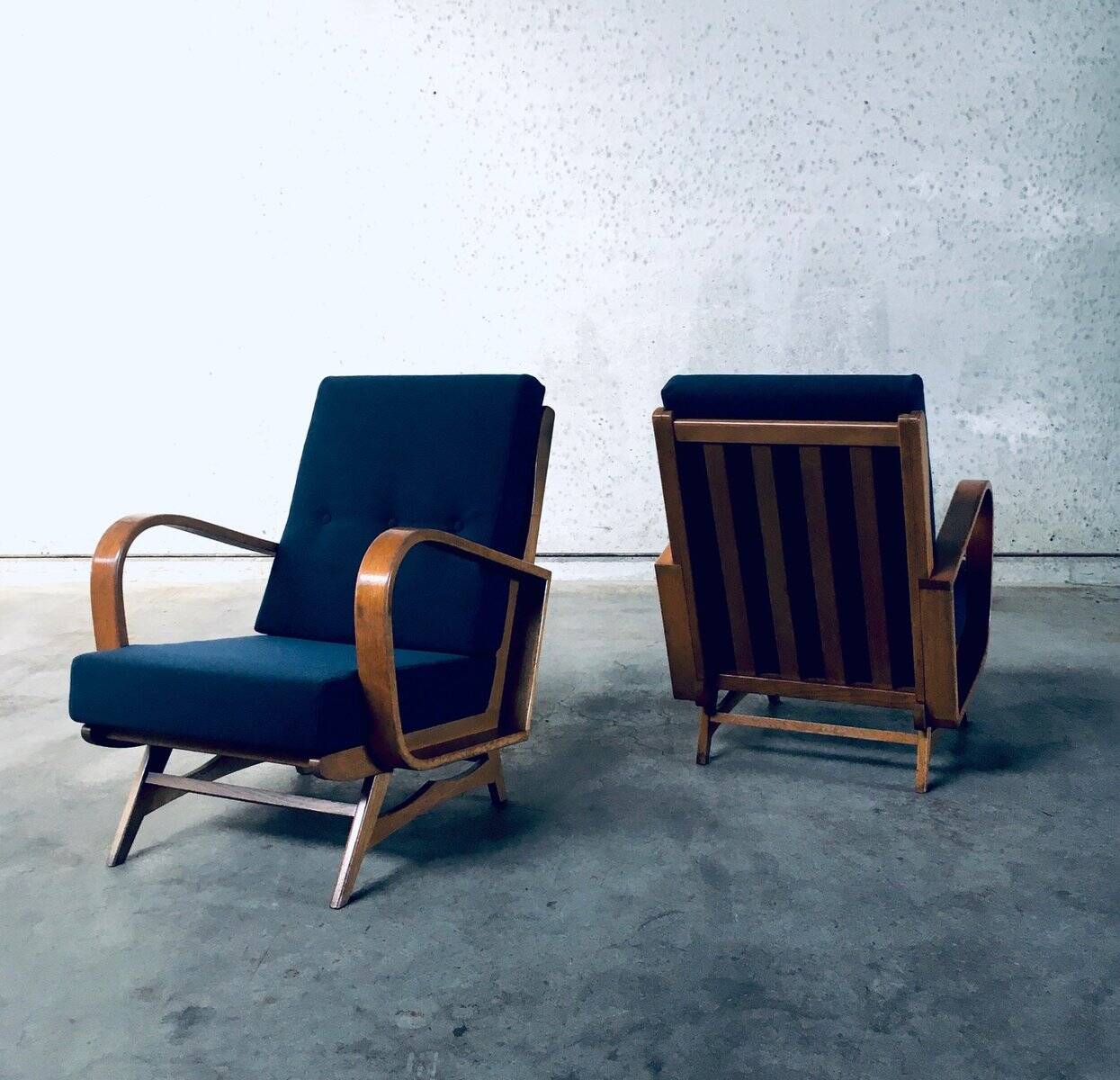 Mid-Century Modern Bentwood Lounge Chairs, Belgium, 1950s, Set of 2