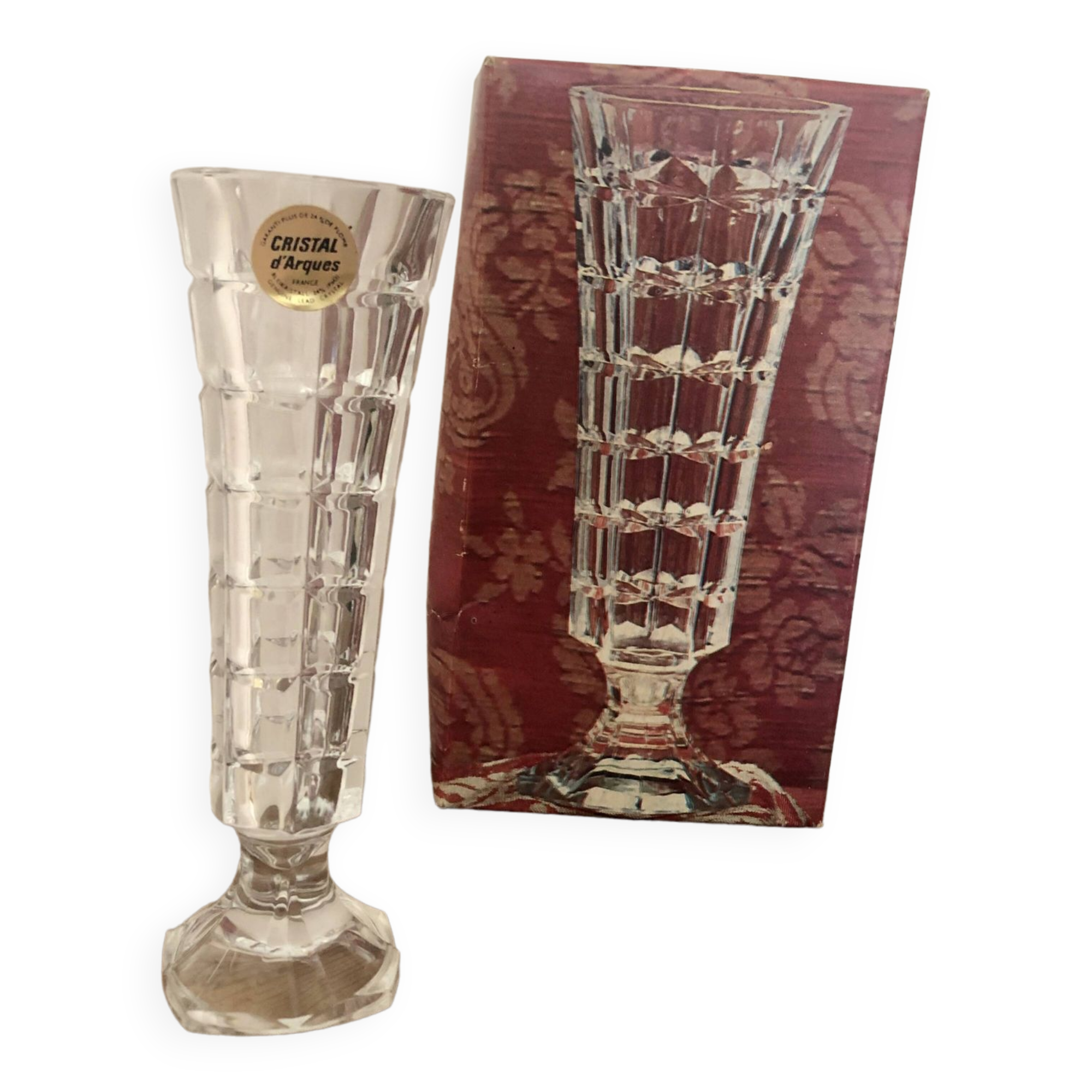 Vintage soliflor vase in Arques crystal, new in box