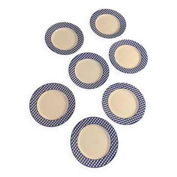 7 assiettes à dessert Vichy bleu