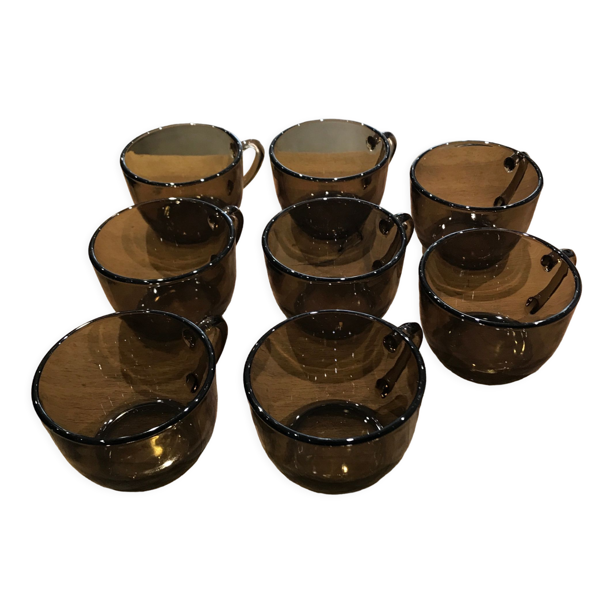 Lot de 8 tasses à café verre fumé