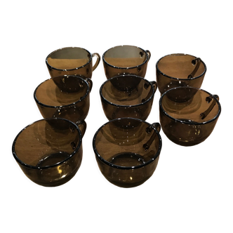 Set of 8 coffee cups smoked glass