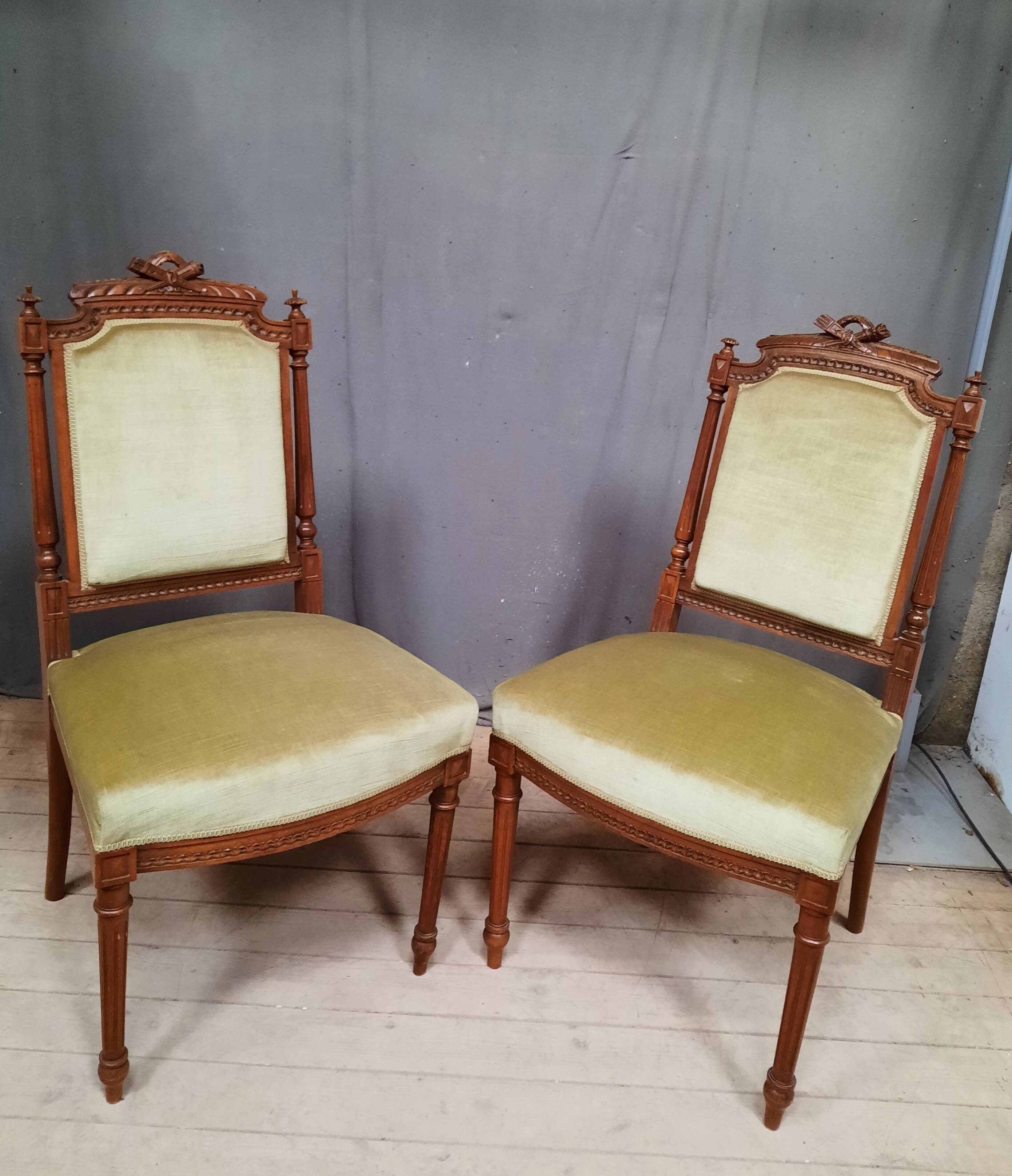 Paire de chaise en chêne et velour