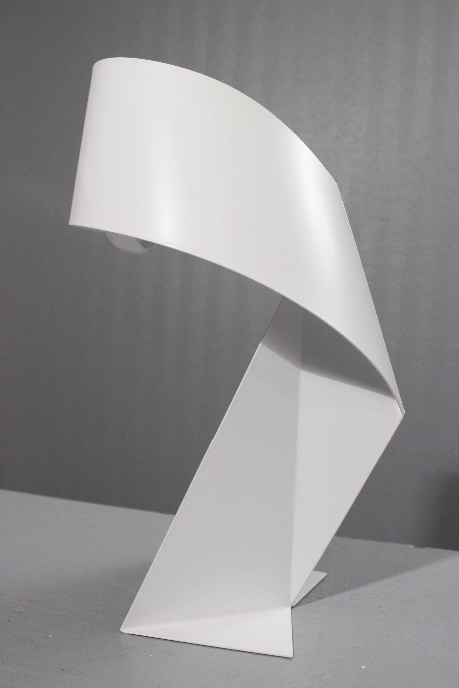 Vintage lamp "Ribbon" folded metal lacquered white design by Claire Norcross & Habi