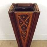 French antique oak tin-lined hand-carved umbrella stand with flower decoration.