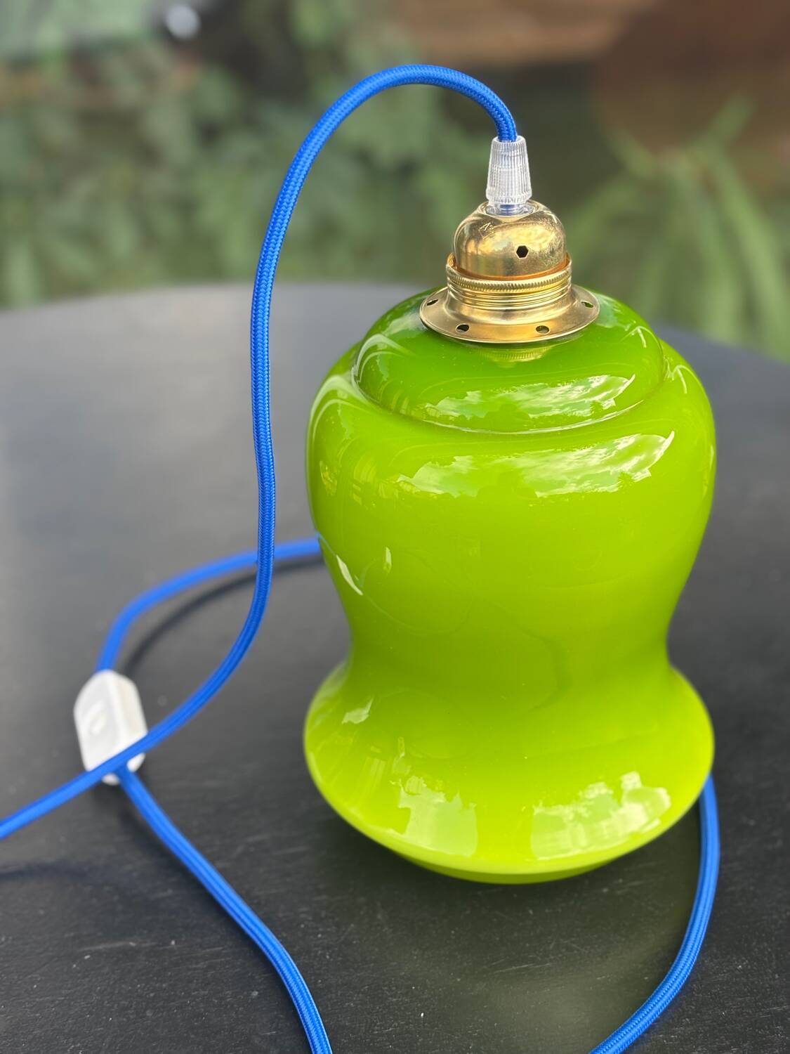 Vintage green opaline portable lamp