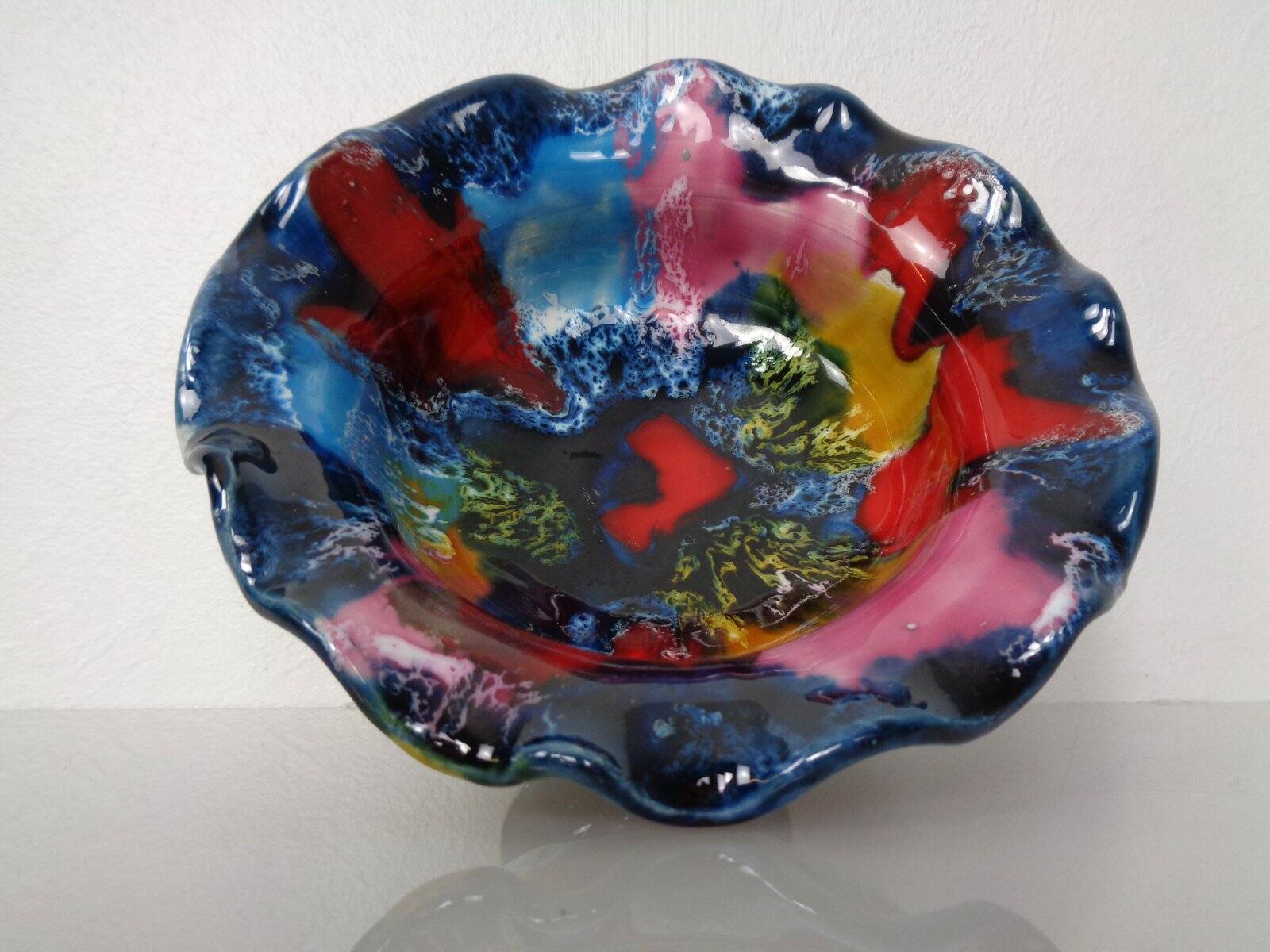 French multicoloured studio ceramic bowl from Vallauris, 1970s