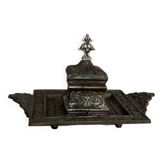 Monogrammed cast iron inkwell, 19th century