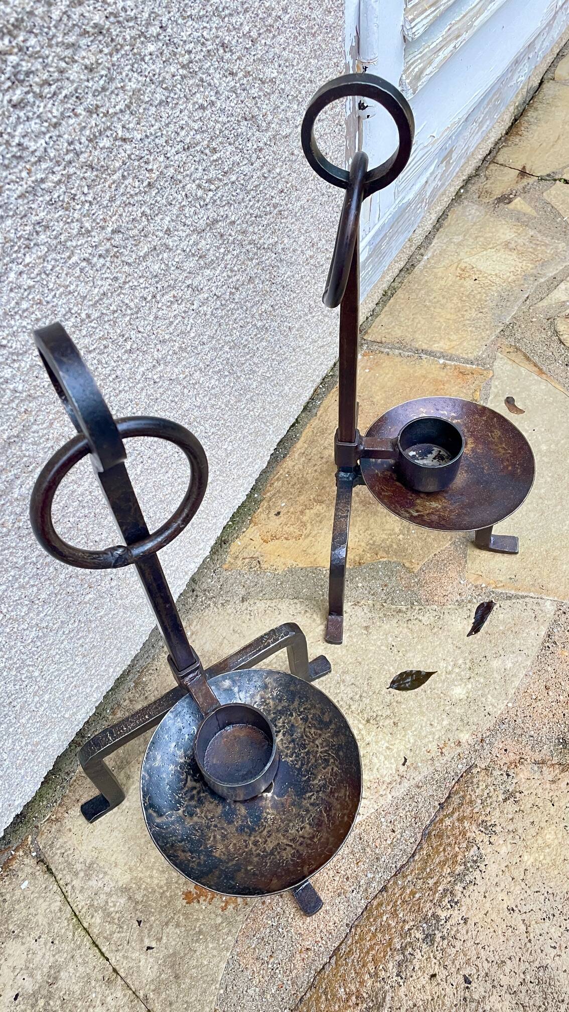 Vintage brutalist steel candle holder