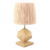 Lampe beige en marbre, abat jour en raphia, années 70