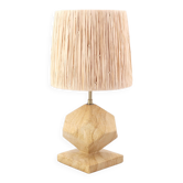 Lampe beige en marbre, abat jour en raphia, années 70