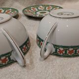 2 breakfast cups, 2 saucers, porcelain Christofle Oceana green.