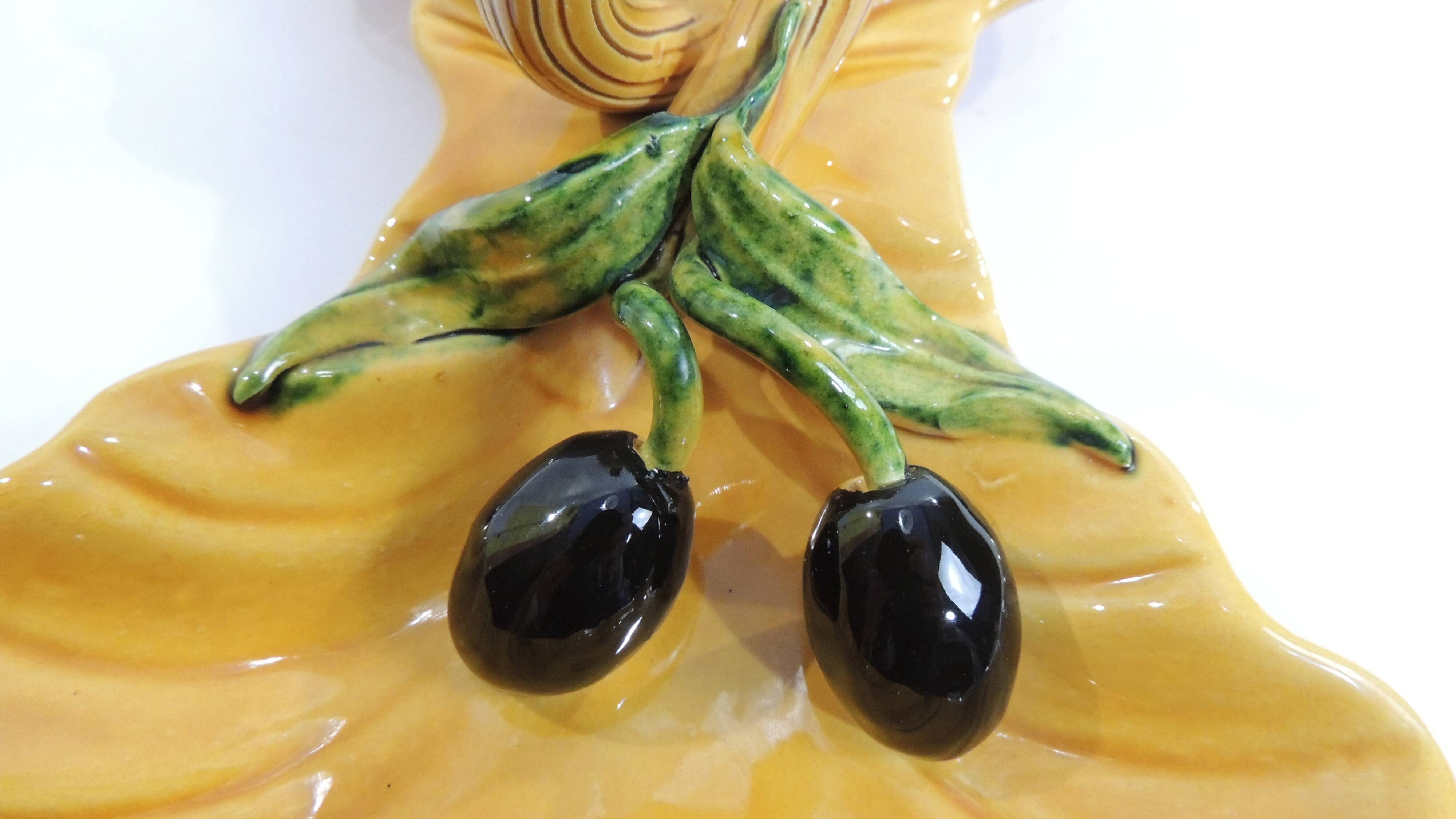 A vintage yellow ceramic aperitif server from Vallauris, 1970s, for black olives.