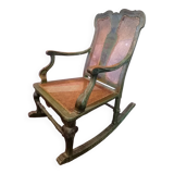19th century Japanese rocking chair, green lacquer and canework