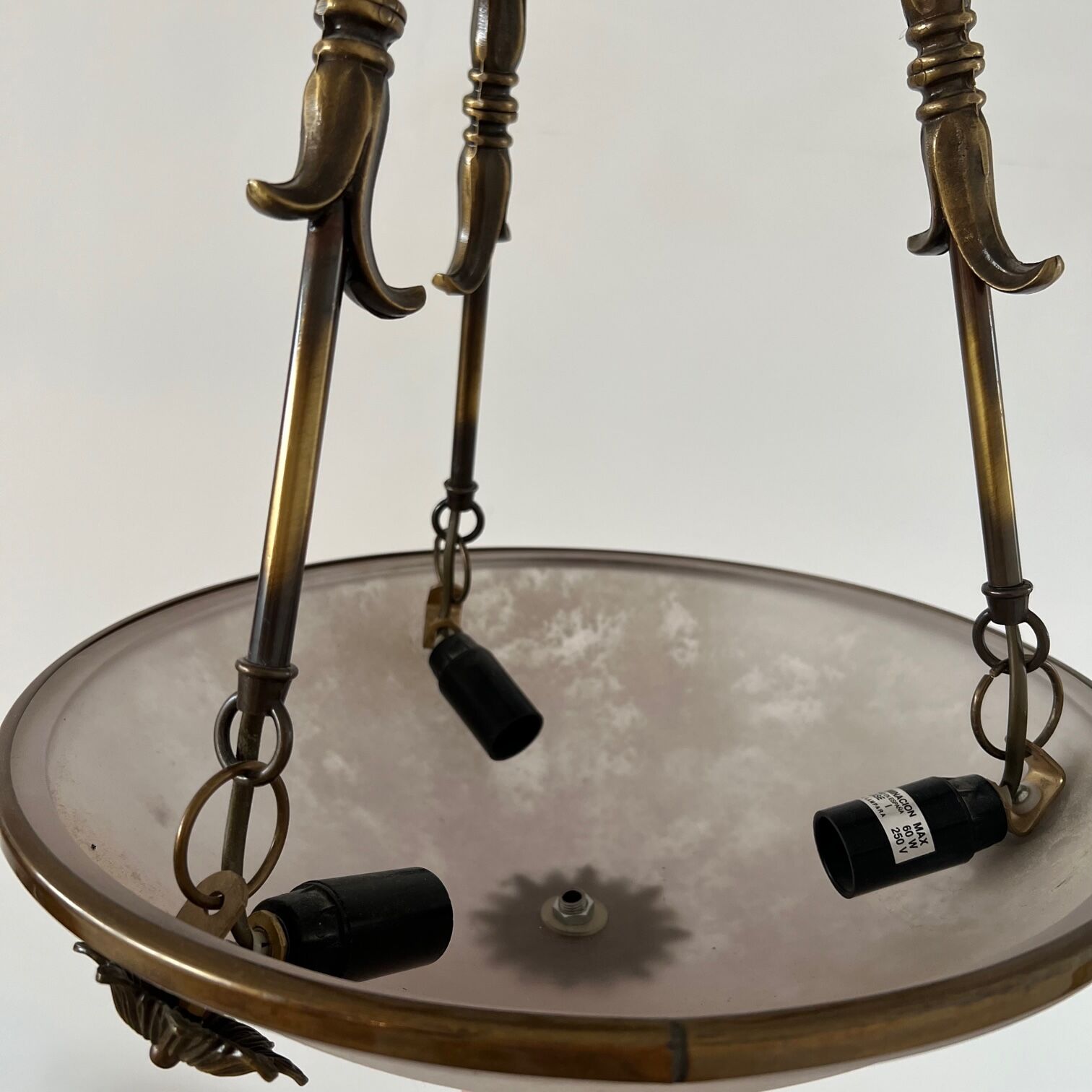 Brass and frosted glass mid-century swedish plafonnier light