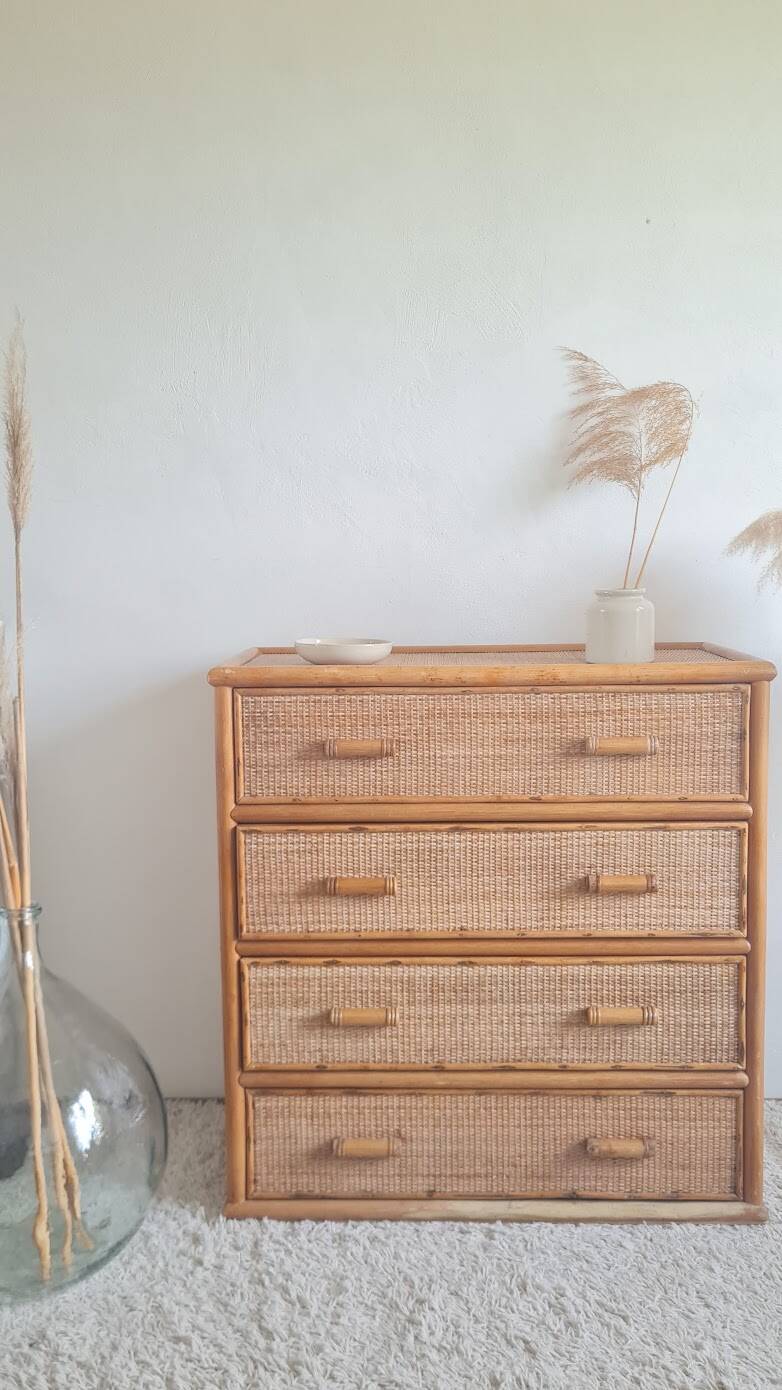 Vintage rattan chest of drawers