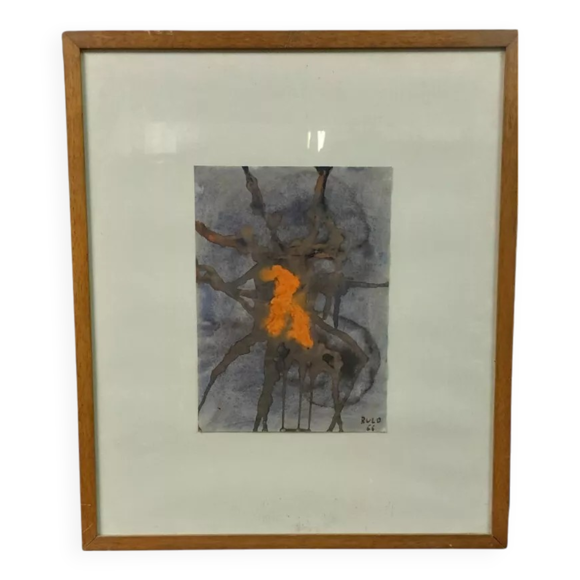 Abstract painting rulo 1966 mixed media paper frame