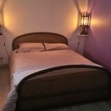 Two-seater vintage rattan bed 140 x 200 cm