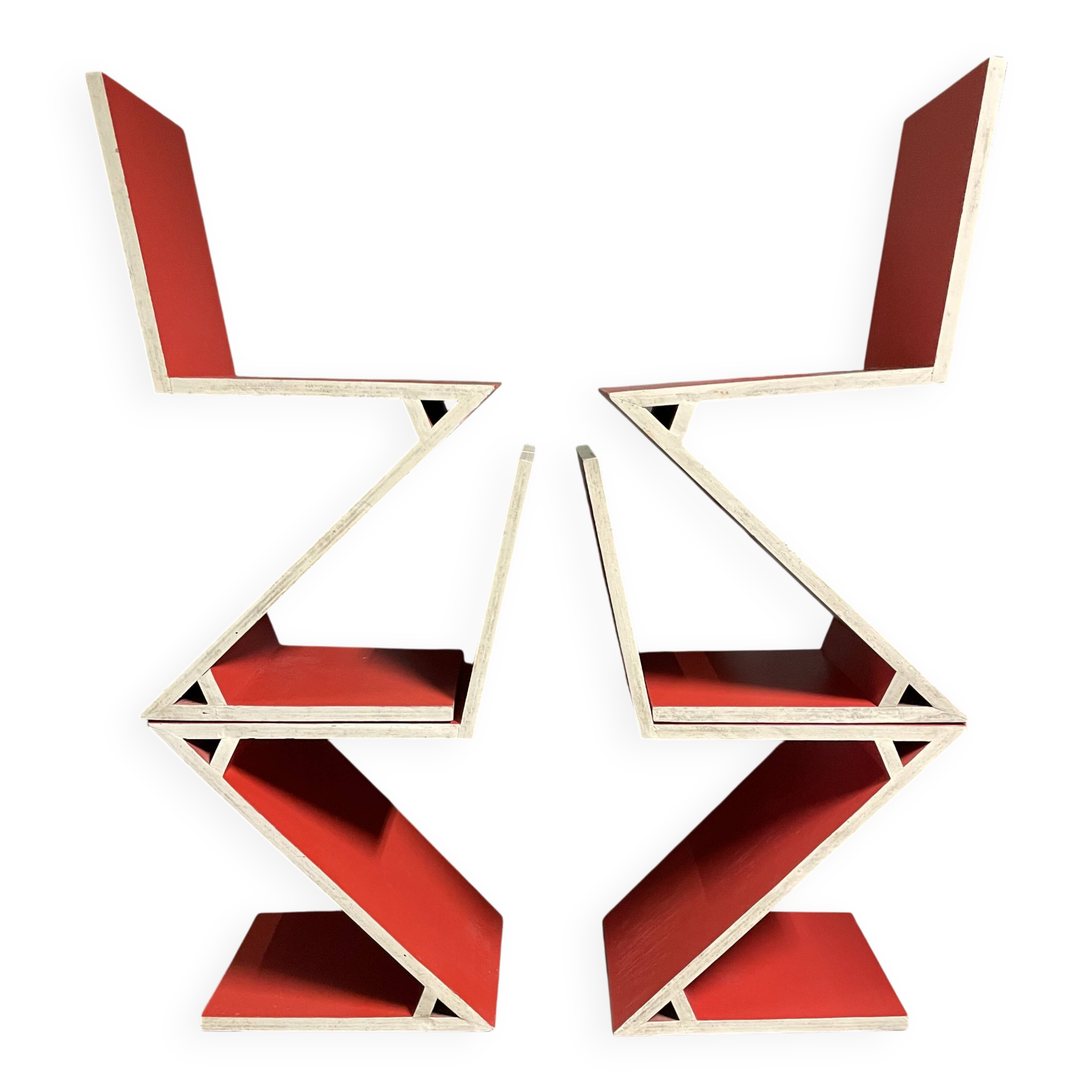Set of 4 Zig Zag chairs, 1990's