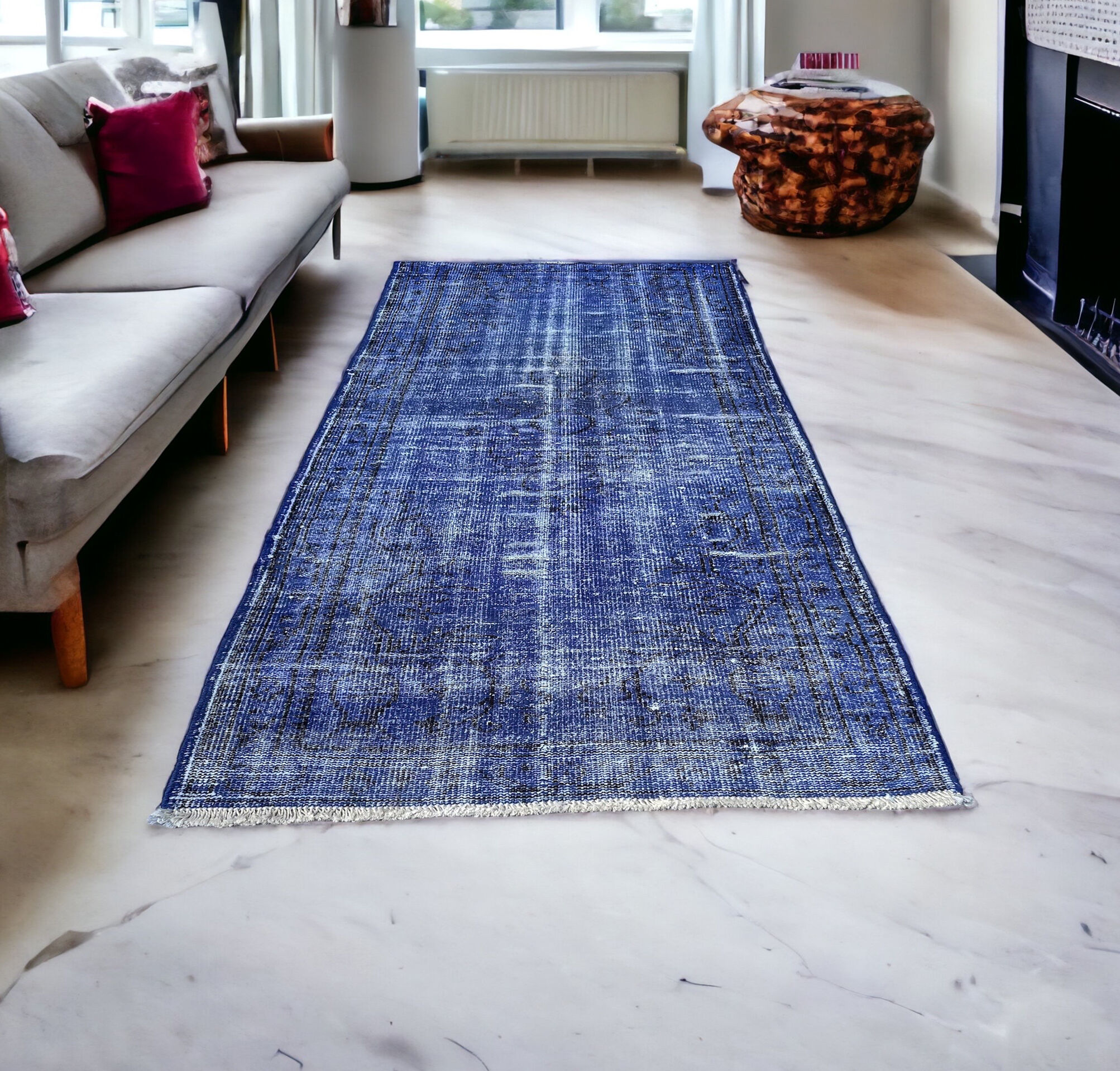 Vintage distressed turkish rug ,196 x 100 cm