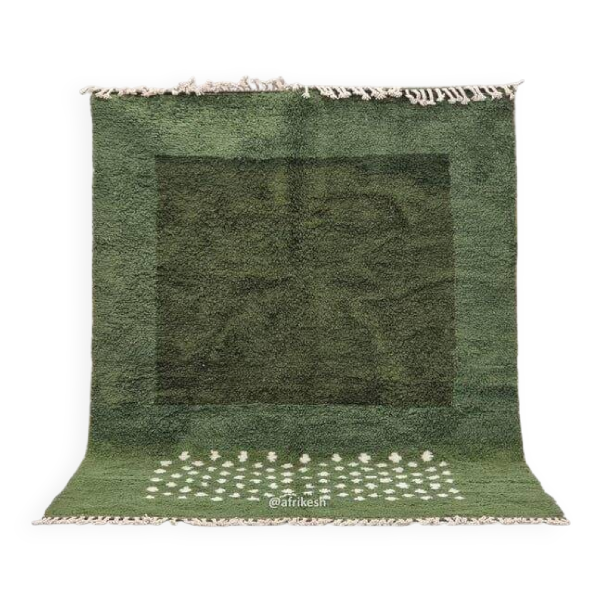 Traditional handwoven green Moroccan wool rug