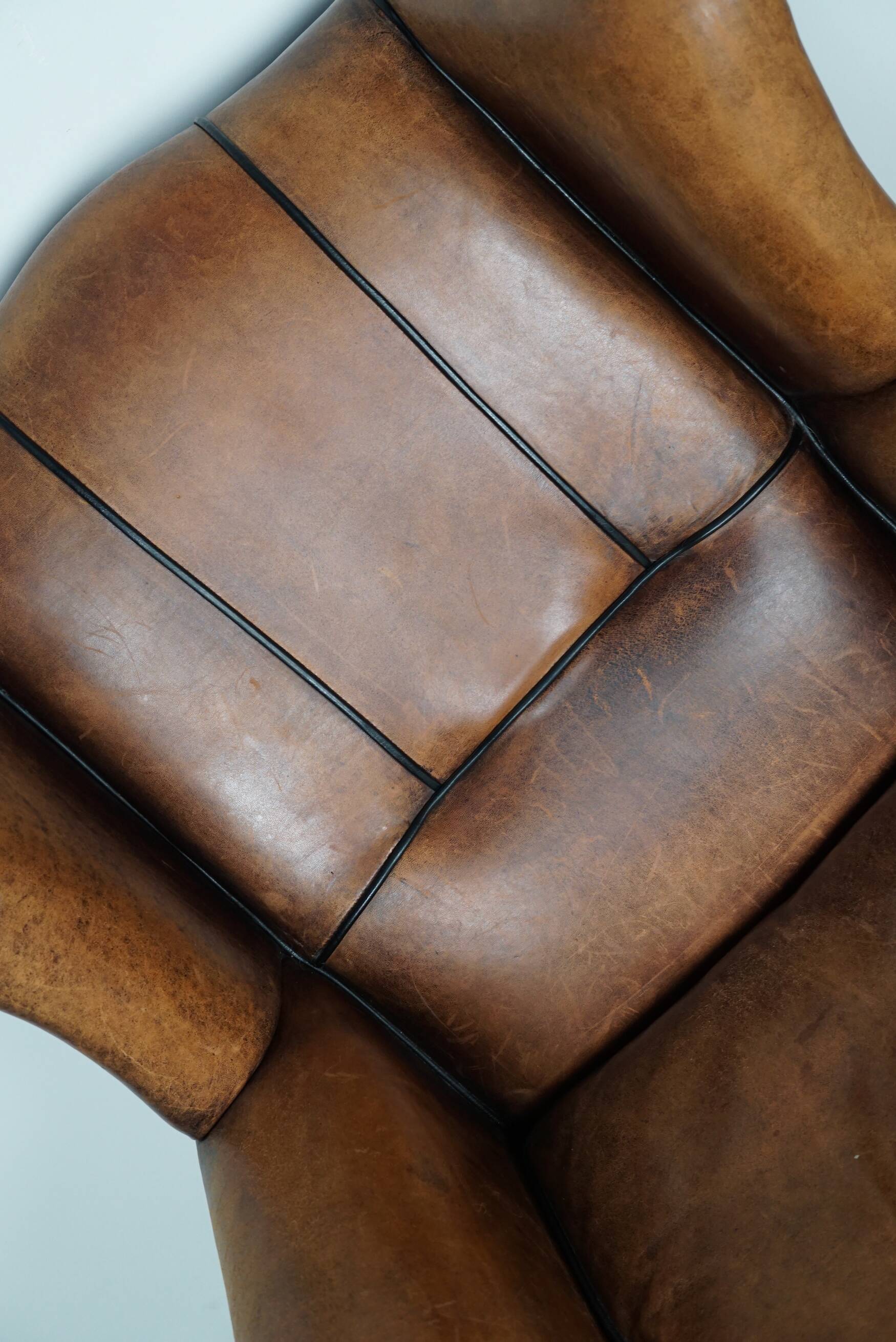 Fauteuil hollandais vintage en cuir cognac