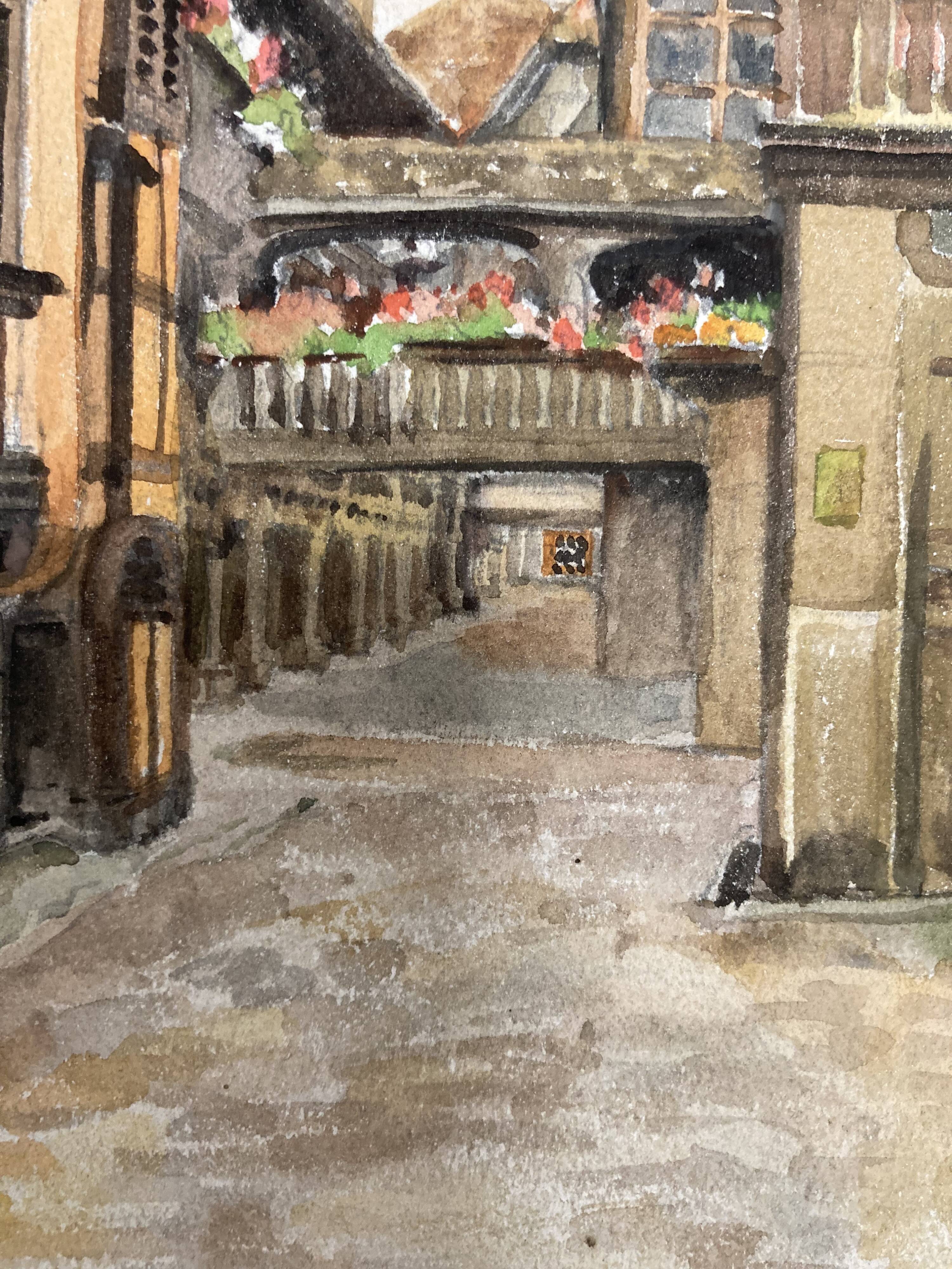 Watercolor vintage village view