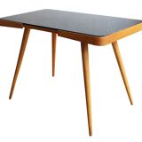 Table basse du milieu du siècle des années 1960 avec un verre opaxite noir - Version plus petite