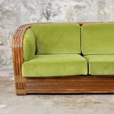 Canapé en rotin et velours par Maugrion pour Roche Bobois, 1980