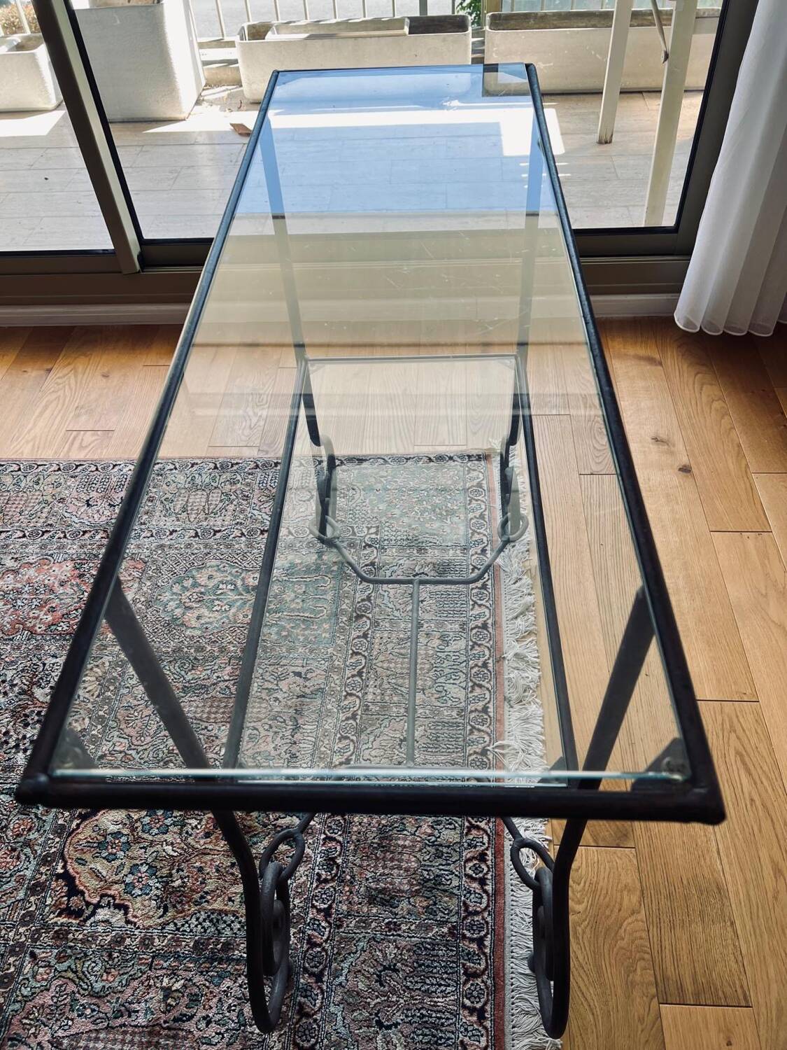 Wrought iron and glass side table